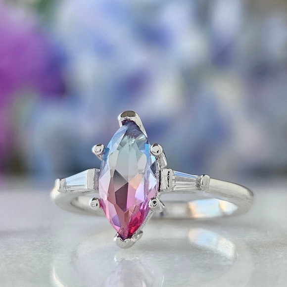 Marquise cut gemstone ring, 925 Sterling Silver Charmed Aroma Cotton Candy Colle - Picture 3 of 5